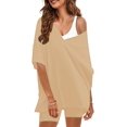 thumbnail image 3 of Women's Oversized 2 Piece Outfits V Neck T-Shirts Biker Shorts Tracksuit Hot Shot Reversible Sets, 3 of 6