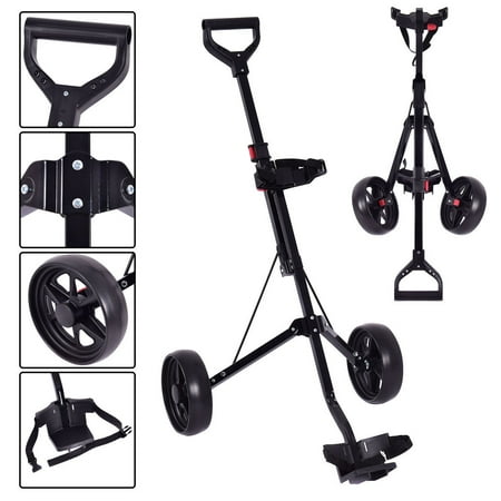 Goplus Folding 2 Wheel Push Pull Golf Club Cart Trolley Swivel Steel Lightweight Kids