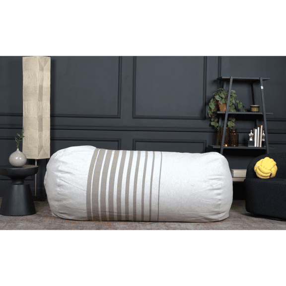 Miekor Furniture Zeon 6.5 Foot Striped Cylindrical Bean Bag, Natural Color with ligt Brown Stripes 87477