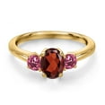 thumbnail image 3 of Gem Stone King 18K Yellow Gold Plated Silver Red Garnet and Pink Tourmaline Engagement Ring for Women | 1.17 Cttw | Oval 7X5MM | Gemstone January Birthstone | Size 7, 3 of 6