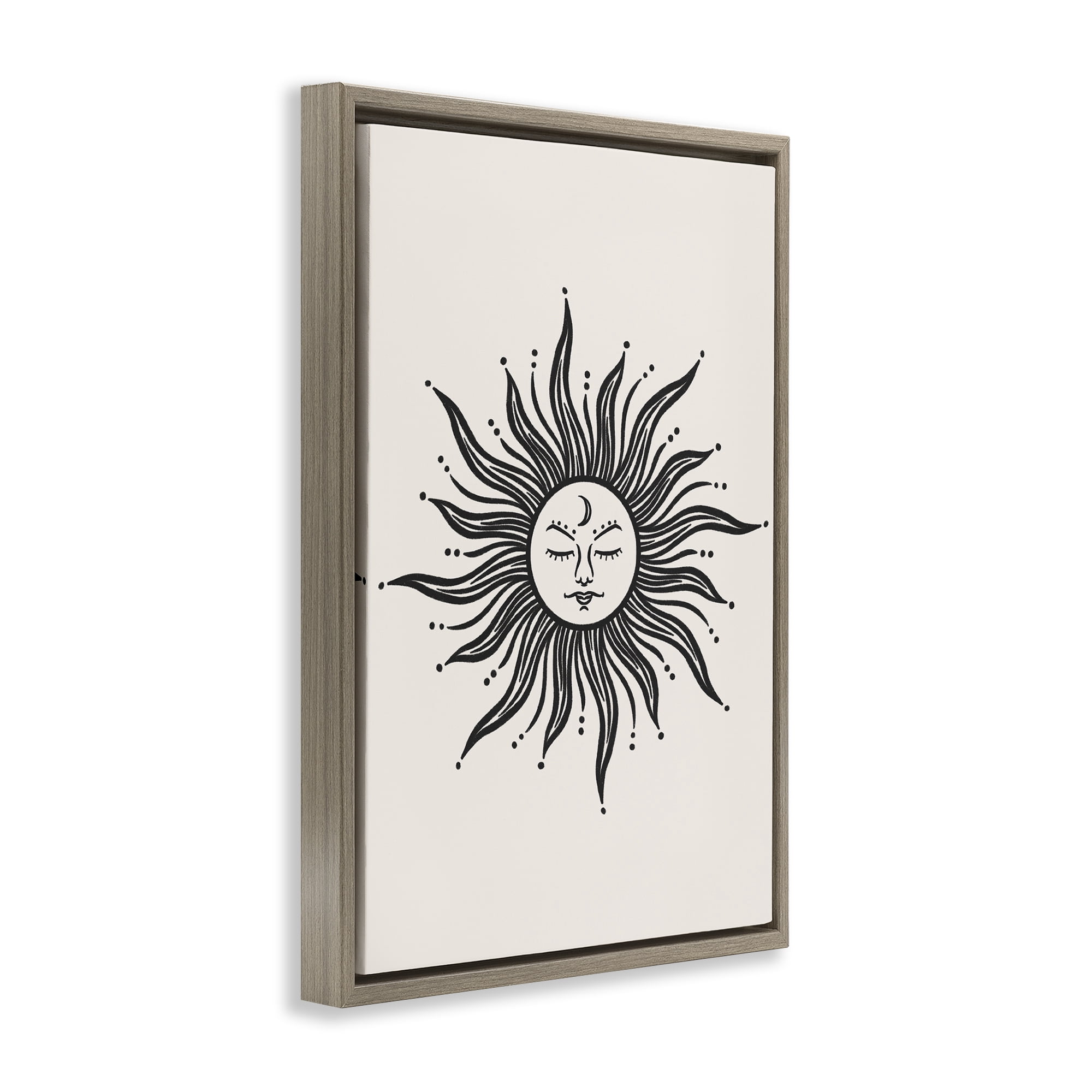 Stupell Industries Cream & Black Sun Astrology & Stars Painting Brown Floater Framed Canvas Art Print Wall Art, 17 x 25