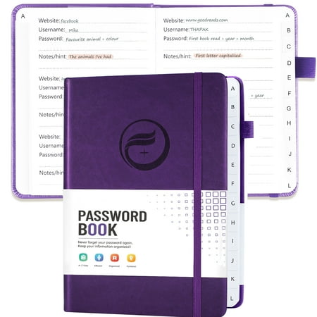 Password Book with Alphabetical Tabs, Hardcover Password Keeper, Notebook Organizer for Website Login Info, Gifts for Home & Office, 5.3''x 7.7'', Purple