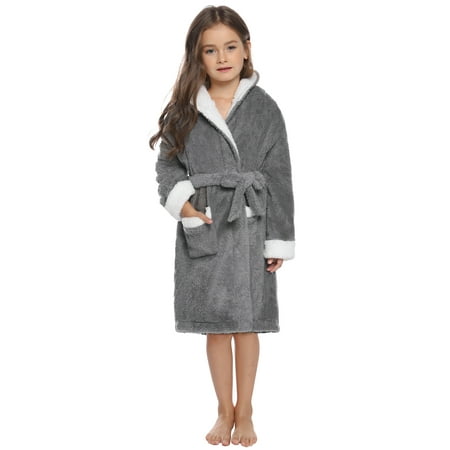 

Doaraha Girls Bathrobes Flannel Robe Kids Hooded Sleepwear for Autumn and Winter