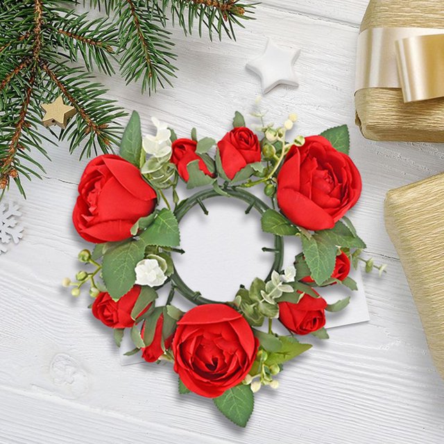 Pillar Candle Wreath Decorative Flower Arrangement Pillar Candle Holder for