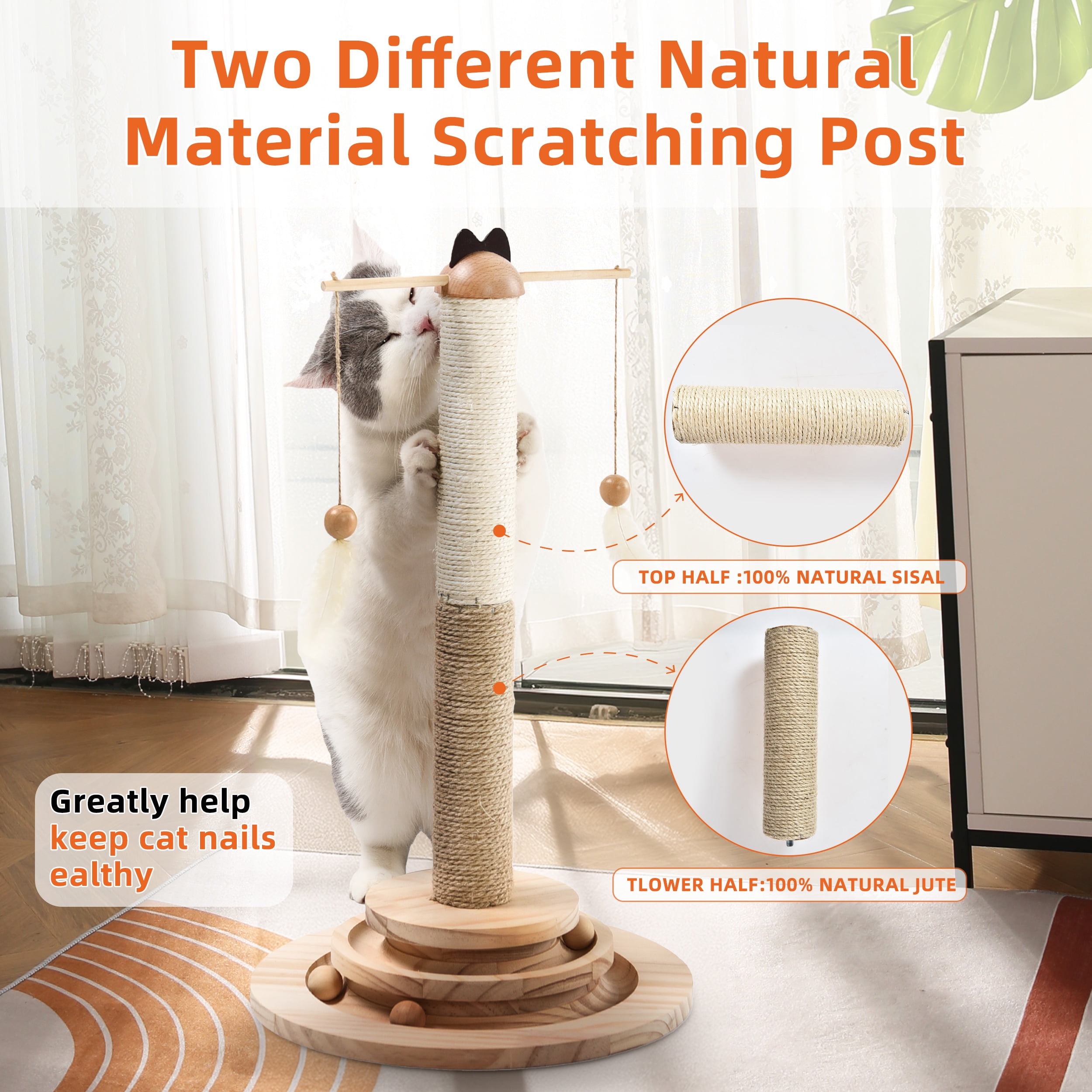 Vibrant Life Assembly Required Particle Board & Sisal Cat Scratching Posts Set with Wood balls, Brown Animal (1 Pack)