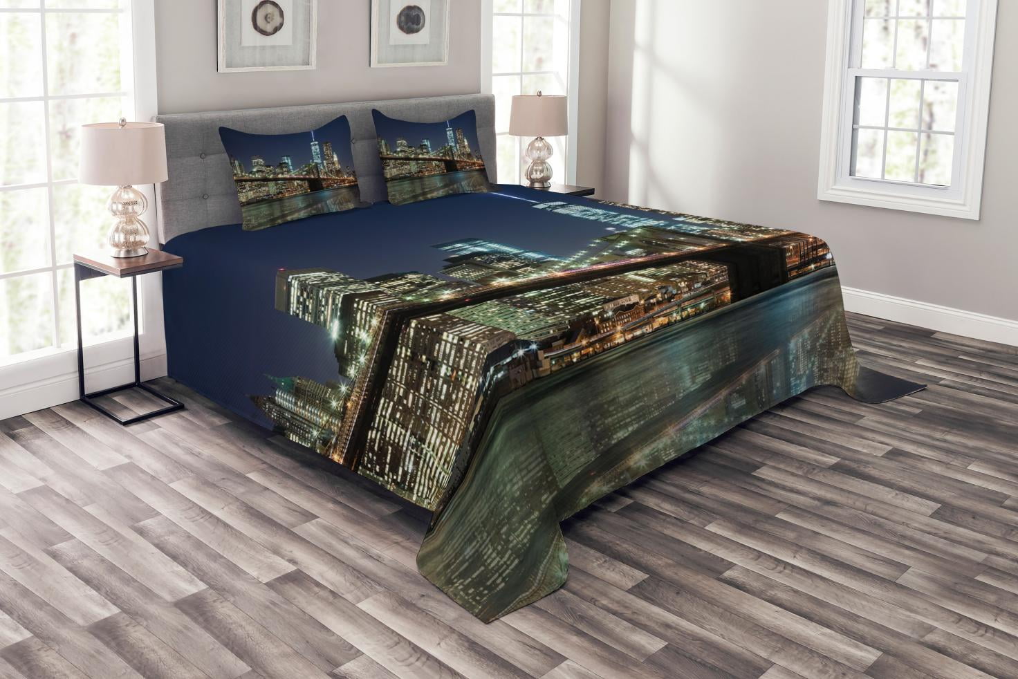 New York Bedspread Set Queen Size, United States Urban Life Themed