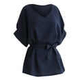 thumbnail image 4 of CHICLOOM Summer Tops for Women Short Sleeve V Neck Bat Large Size Loose Waisted N Women Blouses, 4 of 7