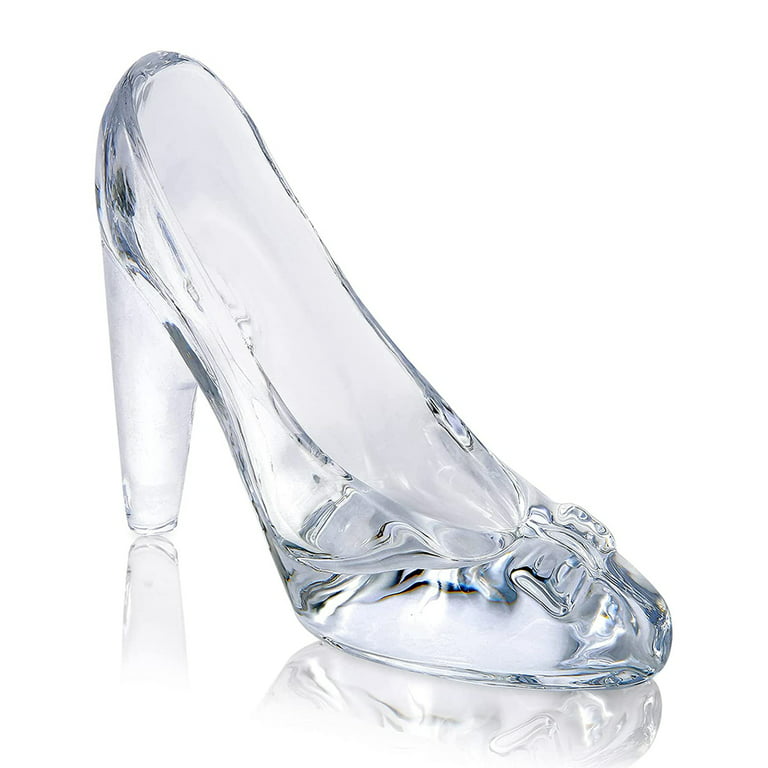 Sofullue Princess Clear Glass Slipper Imitation Crystal Transparent Bowknot  High Heels Shoes Figurine Ornament Wedding Decoration