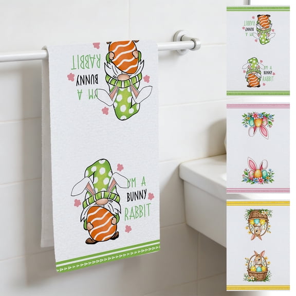 Yhmxh Easter Kitchen Towels Decorations Happy Easter Gnome Kitchen Towels Rabbit Dish Towel Bathroom Easter Bunny Decorative Hand Cloths for Home Decorations Spring 23.6x15.7in