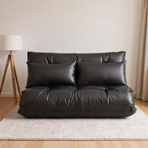 Topcobe Foldable PU Leather Leisure Floor Sofa Bed with 2 Pillows, Double Sofa Bed for Living Room, Simple Stylish Design, Black