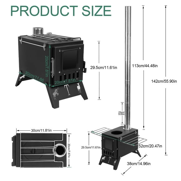 Wood Burning Stove, Folding Portable Wood Stove, Tent Stove for Heating, Camping Stove include Pipes