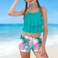 thumbnail image 4 of hengsof Girls Swimsuit 2 Piece Tankini with Shorts Tiered Ruffle Straps Swimwear Beach Vacation Beach Swimsuit Suit 6-15Y, 4 of 7