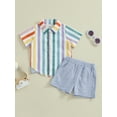 thumbnail image 2 of Toddler Baby Boys Summer Shorts Set, Short Sleeve Striped Shirt with Elastic Waist Shorts Set, 2 of 8