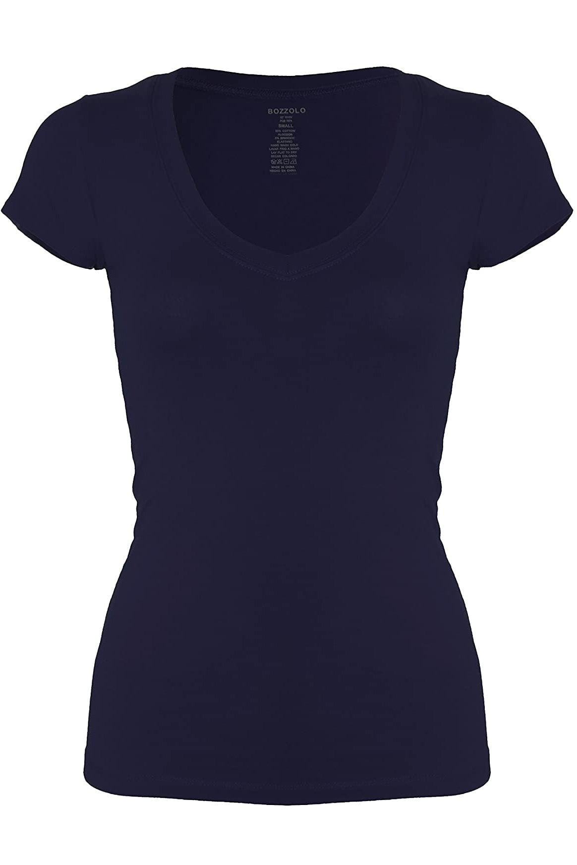 Bozzolo Women's Plain Basic V Neck Short Sleeve Cotton T-Shirts ...