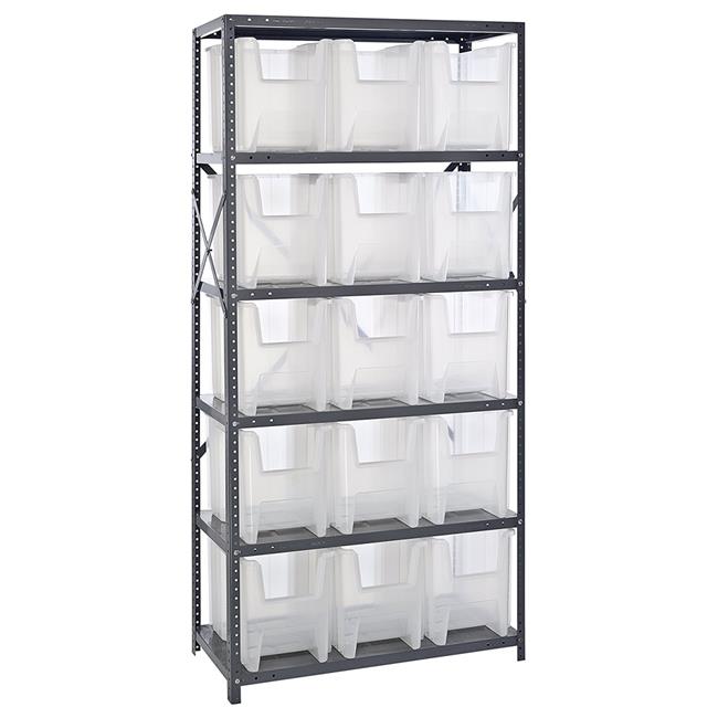 6 Shelf Open Unit With 15 Clear Bins