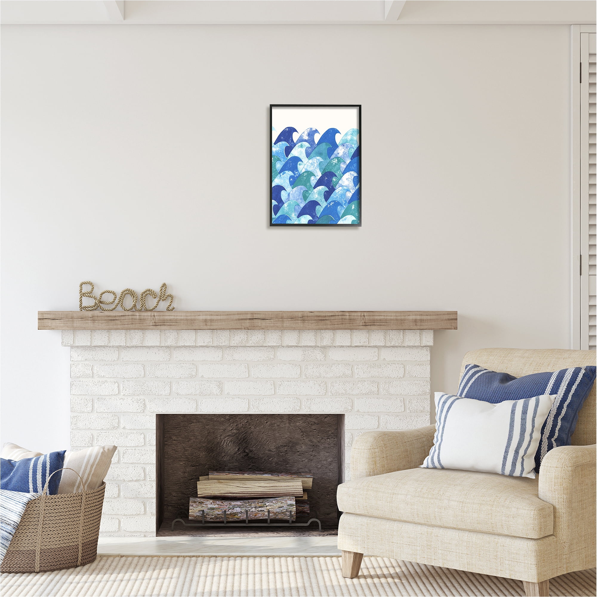 Stupell Industries Abstract Sea Waves Abstract Painting Black Framed Art Print Wall Art, 16 x 20