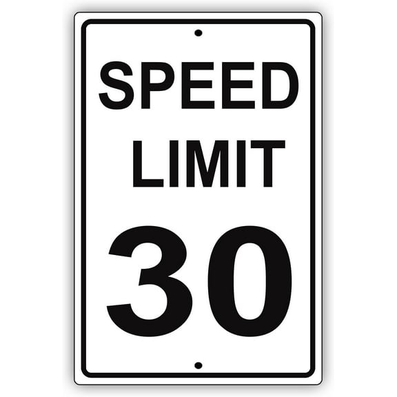 Speed Limit 30 MPH Miles Per Hour Black Letters Zone Slow Down Speeding Restriction Alert Attention Caution Warning Notice Aluminum Metal Tin 8"x12" Sign Plate