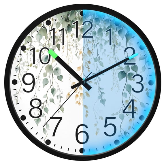 Ryvnso Leaves 12 Inch Night Light Wall Clock Silent Battery Operated Luminous Clocks