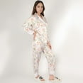 thumbnail image 3 of Women's Satin Floral Pajama Set with Long Sleeve Notched Collar Button-Up Top and Relaxed Fit Full-Length Pants - Pink, Large, 3 of 7