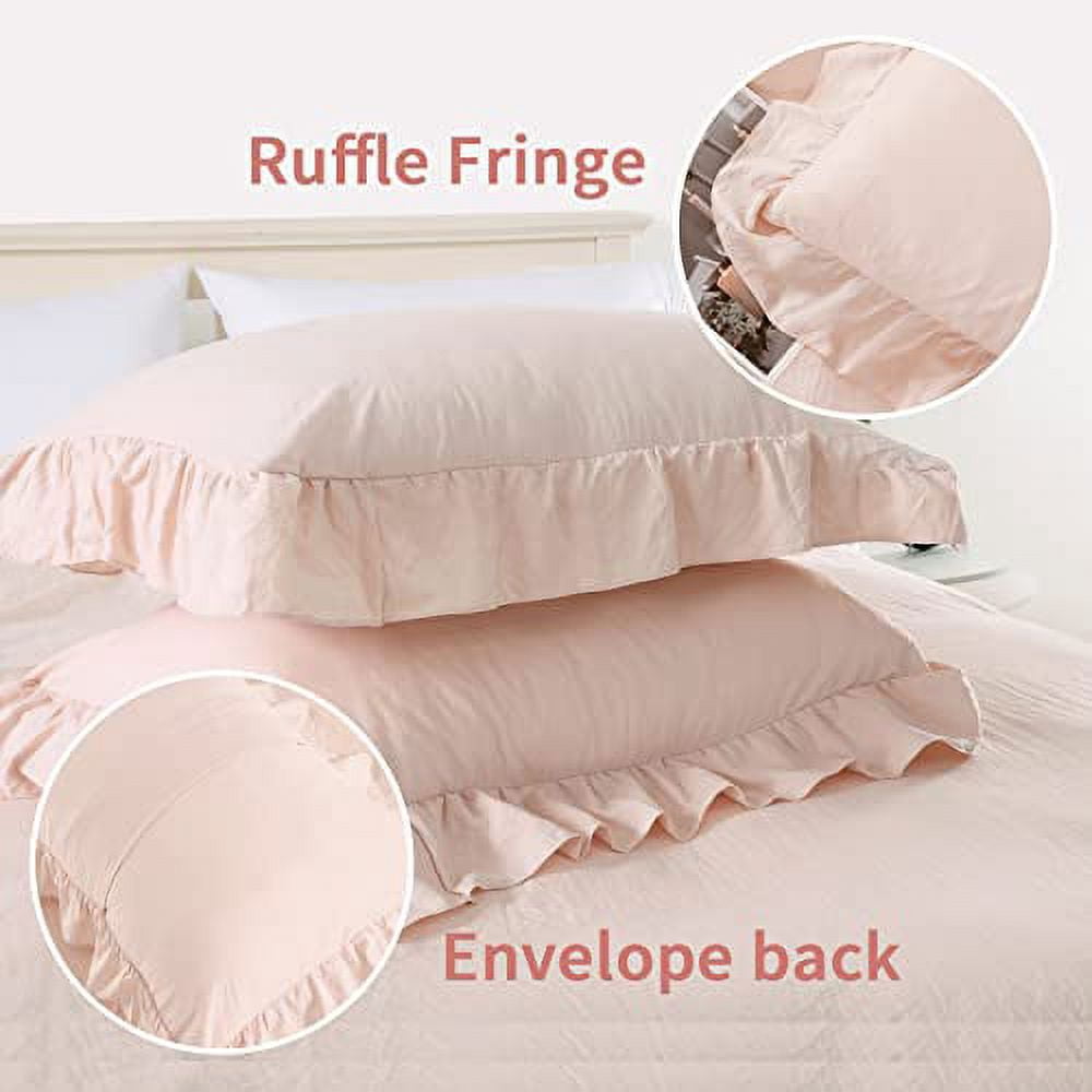 Ruffled Duvet Cover Twin/Queen/King Size, 3 Pieces Soft Washed Microfiber Duvet Cover Set, Shabby Chic Home Bedding Duvet Covers with Button Closure
