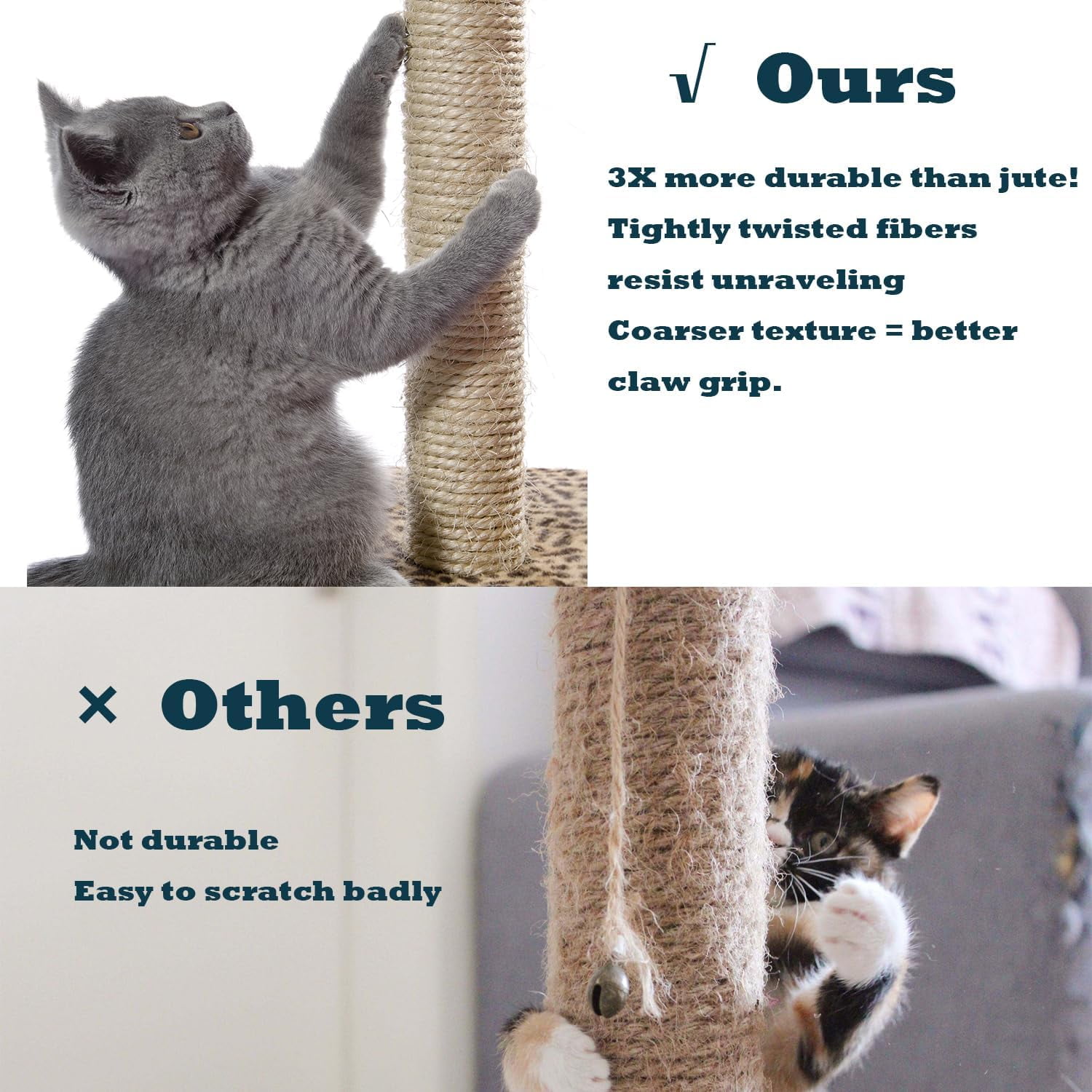 Natural Sisal White Rope for Cat Scratcher Scratching Post Replacement 1/4 inch Cat Tree Sisal Rope for Repairing, Recovering or DIY Cat Scratcher 50/100 / 164 Feet
