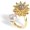 Sunlower Gold, variant on Spring Flower Adjustable Open Gold Ring for Women - Trendy Elegant Unique Cubic Zirconia Enamel Front Open Floral Leaf Easter Jewelry Gift