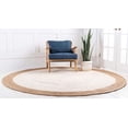 thumbnail image 2 of Ripaz Vogue Round Jute Rug Hand Braided Farmhouse Jute Area Rug, White with Beige Border (2x2 Feet Round), 2 of 5