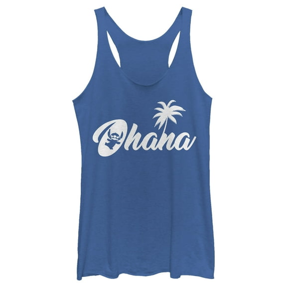 Women's Lilo & Stitch Ohana Silhouette  Racerback Tank Top Royal Blue Heather X Large