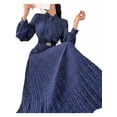 thumbnail image 3 of Women'S Knee-Length Spring and Autumn Dresses Bowknot Solid Color Shirt Sleeve Big Swing Long Dresses Dark Blue S, 3 of 7