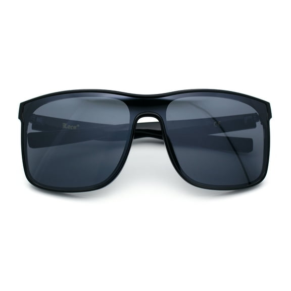All Dark Black Locs Mens Oversize Inset Lens Shield Horn Rim Plastic Sunglasses