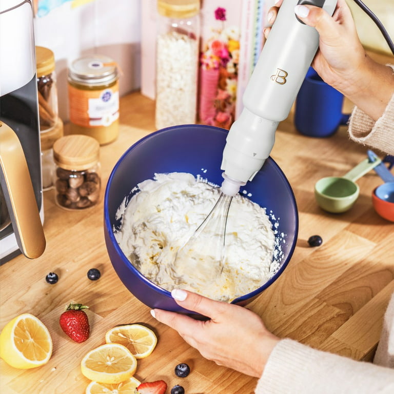 Beautiful 2-Speed Immersion Blender with Chopper & Measuring Cup, White  Icing by Drew Barrymore