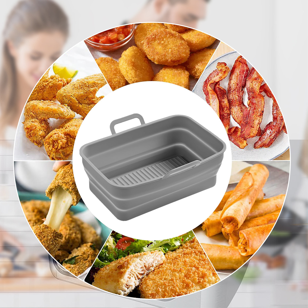 Dropship 2Pcs Air Fryer Silicone Pot Baskets Liners Non-Stick Safe Oven Baking  Tray Mats to Sell Online at a Lower Price