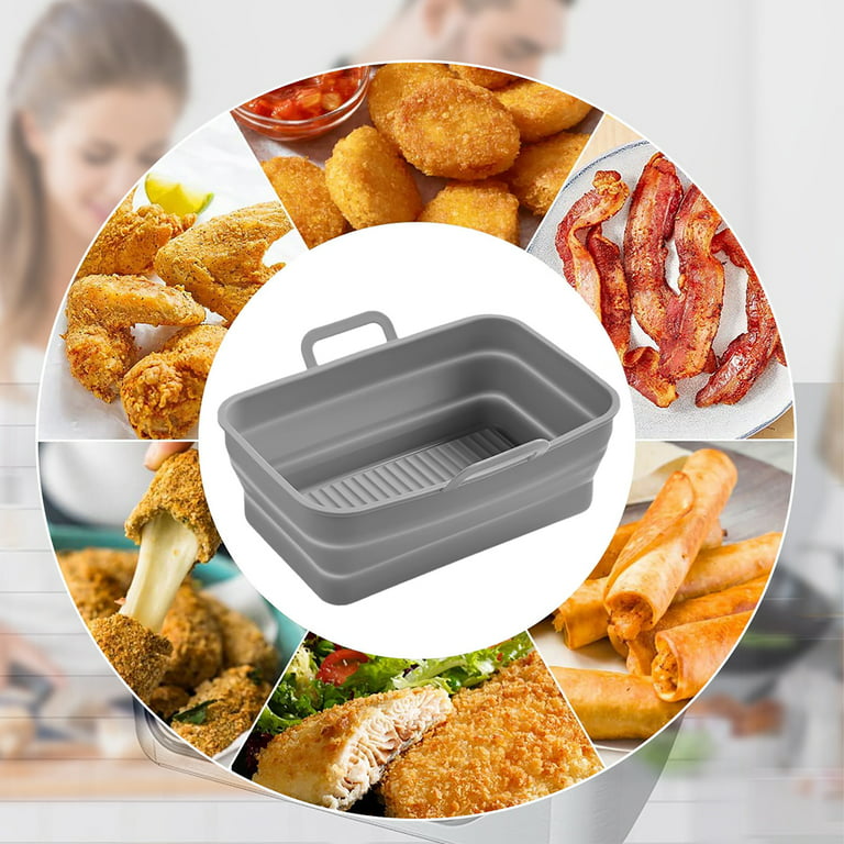 Air Fryer Silicone Large Square Rectangle Mat Non-Stick Practical Dishwasher Safe Tray for Air Fryer Steamer Oven Black A Rectangle, Adult Unisex