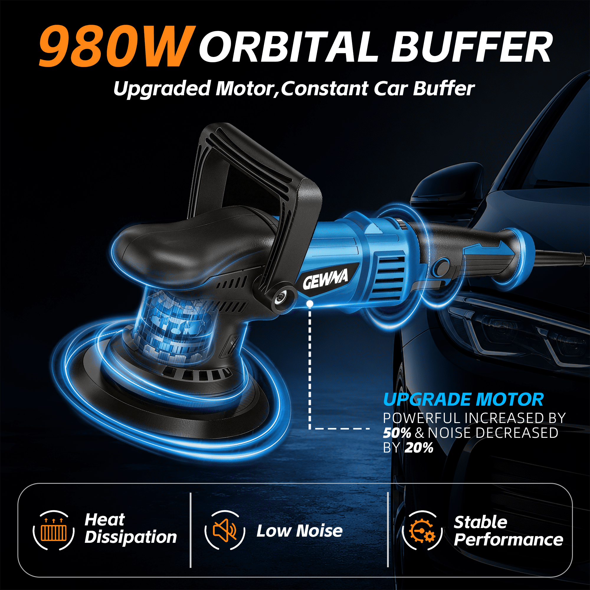 Gewna Dual Action Random Orbital Car Polisher,Car Detailing Kit, 8 Detachable Pads,Packing Bag for Car Polishing and Waxing,2800-5800RMP