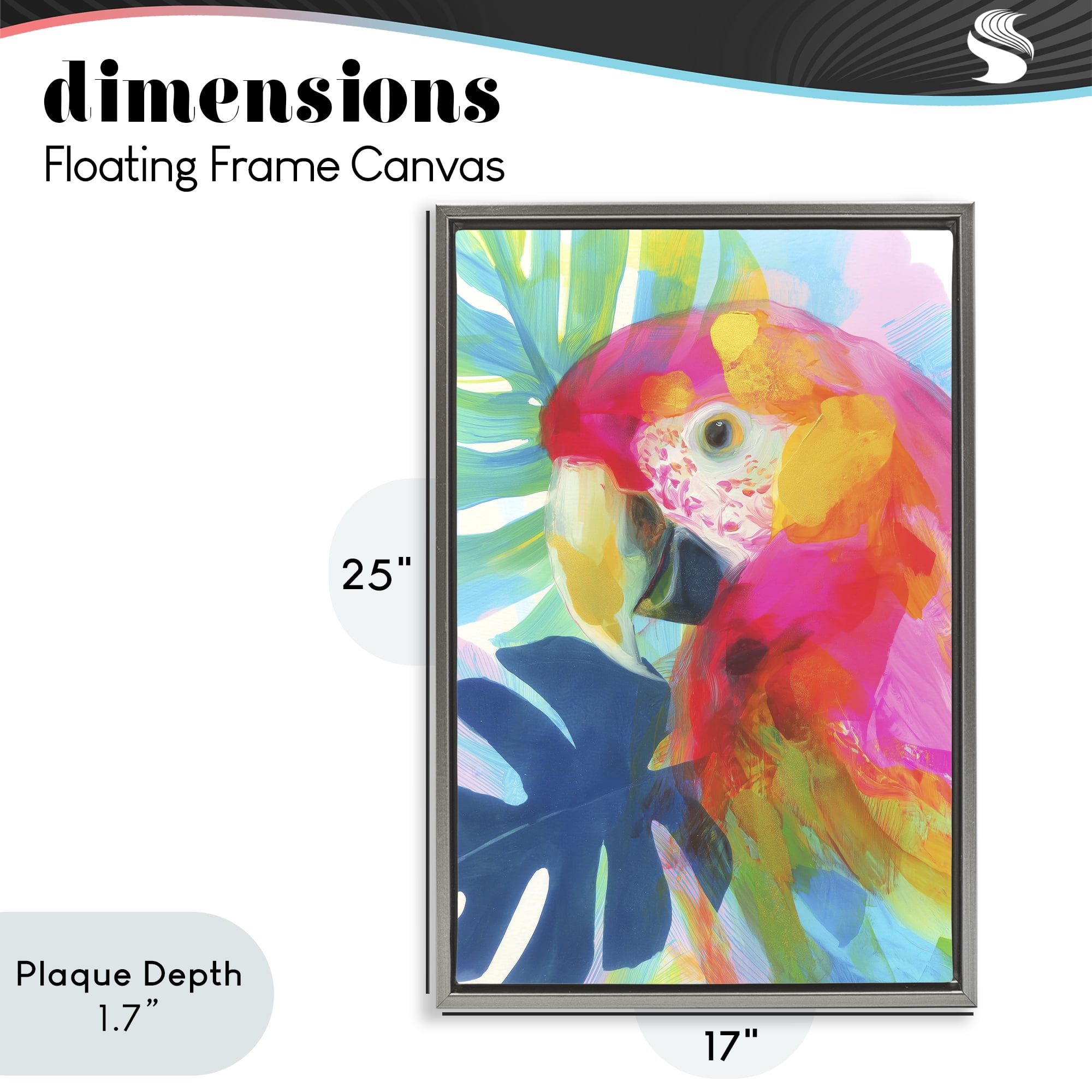Stupell Industries Scarlet Macaw in Paradise Gray Framed Floater Canvas Wall Art, design by Chromatic Storm Studio