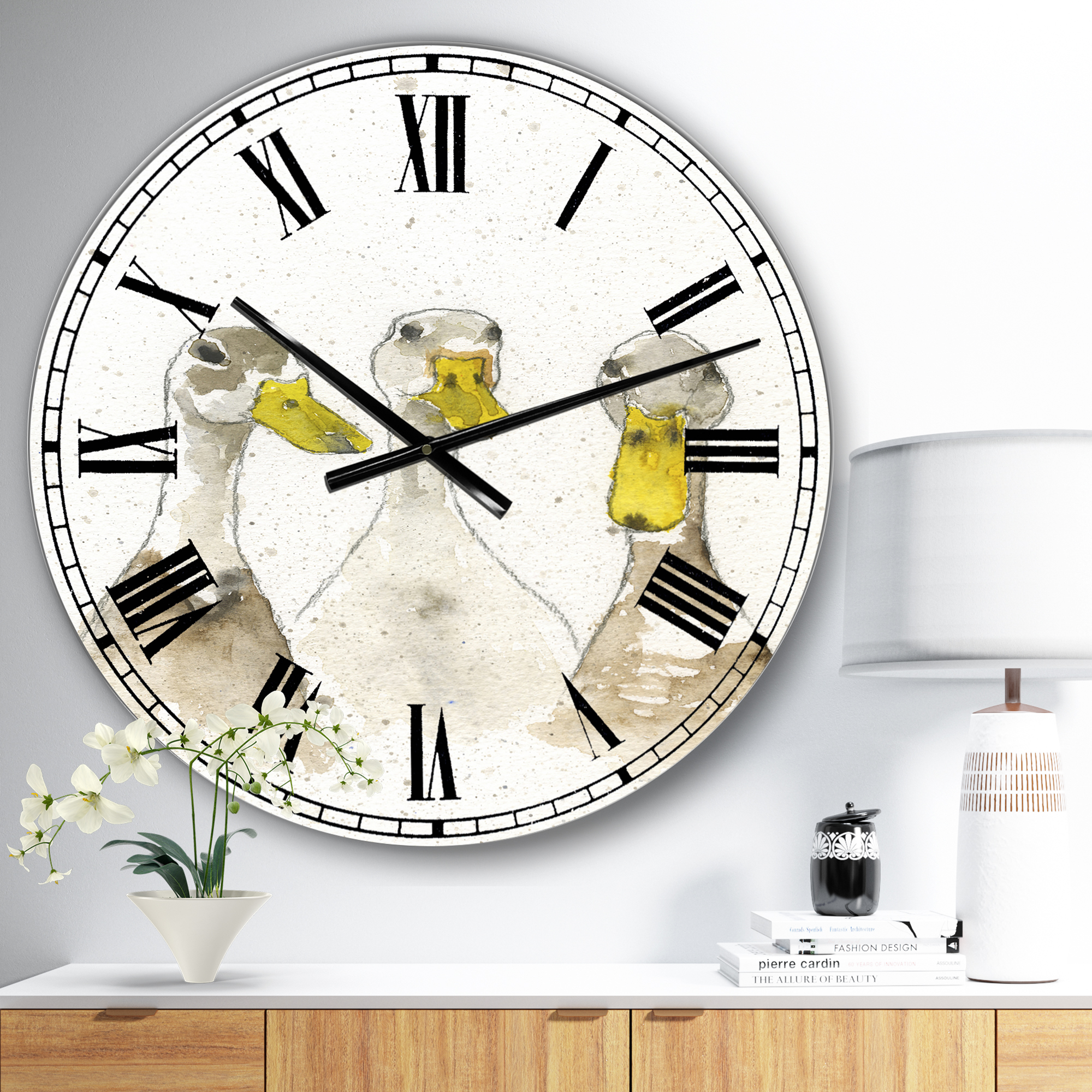 Designart Oversized White Analog Round Farmhouse Modern Wall Clocks, CLM25213-C23