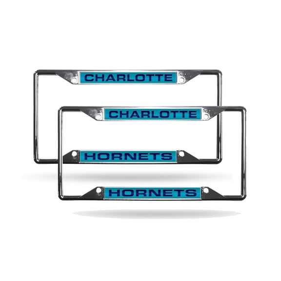 Charlotte Basketball Hornets (Set of 2) All Corner EZ View Chrome Metal Laser Cut License Plate Frames