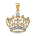 thumbnail image 1 of 14K Yellow Gold White Rhodium Open Back Polished Solid Diamond Cut Finish Filigree Crown Design Charm Pendant, 1 of 4