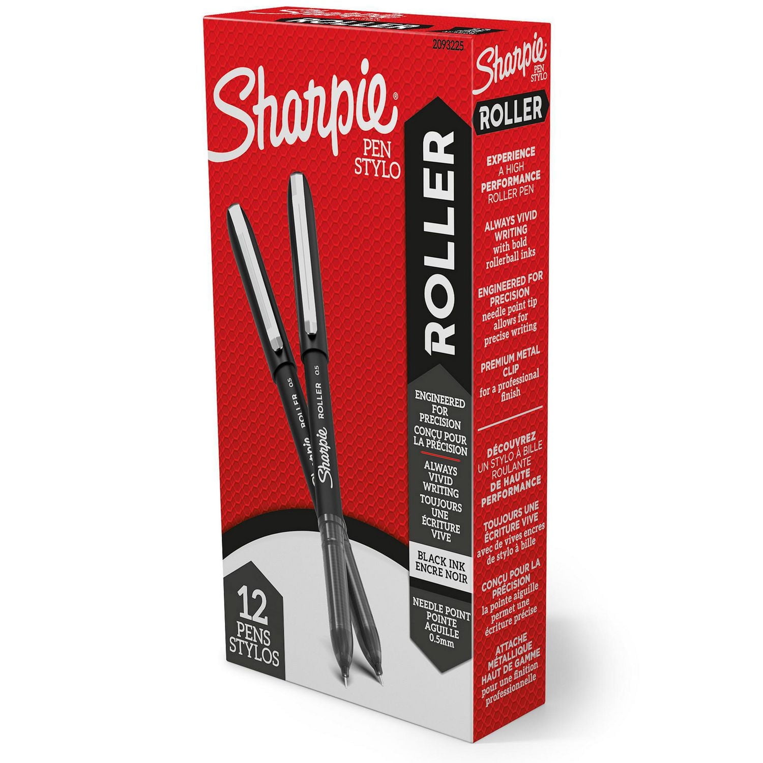 Sharpie Rollerball Pen, Needle Point (0.5 mm) Precision Pen, Black Ink, 12 Count