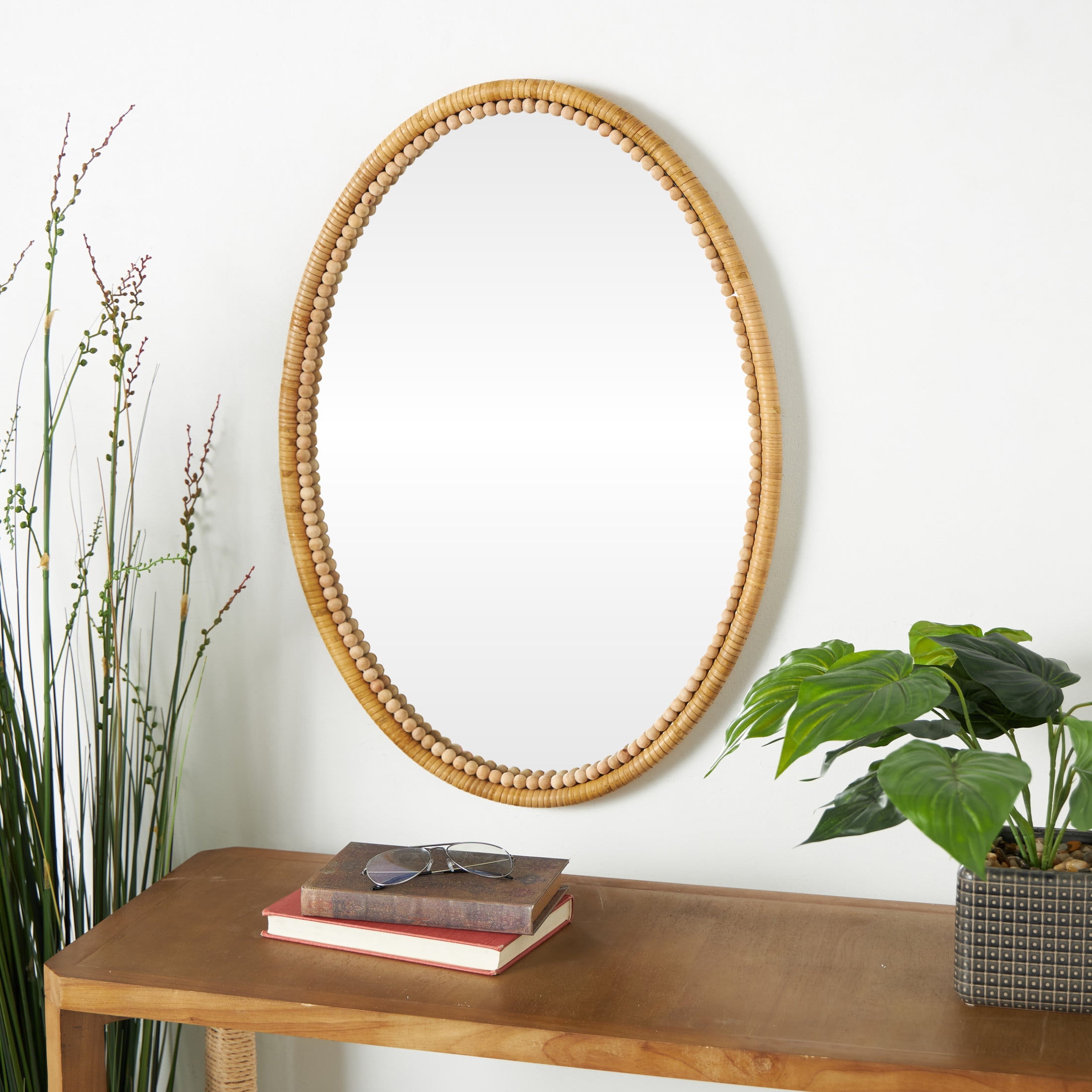 DecMode 20" x 28" Brown Wrapped Wall Mirror with Beaded Frame