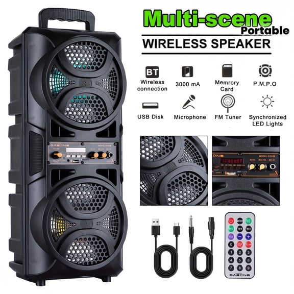 3000W Portable Bluetooth Speaker with Dual 6.5" Subwoofer, Stereo Sound, LED Colorful Lights, Microphone Included, Supports FM/TF/USB/AUX, Perfect for Outdoor Party, Home, Travel & Christmas Party
