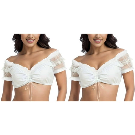 Wijhcboe 2 Pack Women Tube Top And Shorts Set 1PC Underwire Lingerie Lace Strapless Shirt Vest Women s Elegant Dirndl Tube Top Blouse Black Dirndl Blouse Lace Blouse For Oktoberfest Lingerie Straple