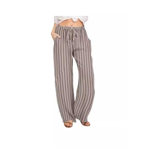 Women's Wide Leg Pants with Pockets High Waist Adjustable Knot Loose Casual Trousers Business Work Casual Pants