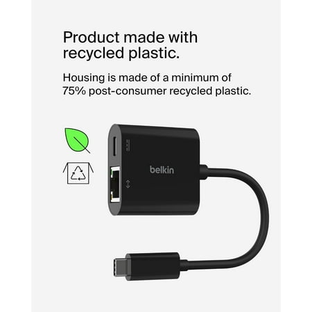Belkin - USB C To Ethernet + Charge Adapter - Gigabit Ethernet Port for USB C Devices - Black