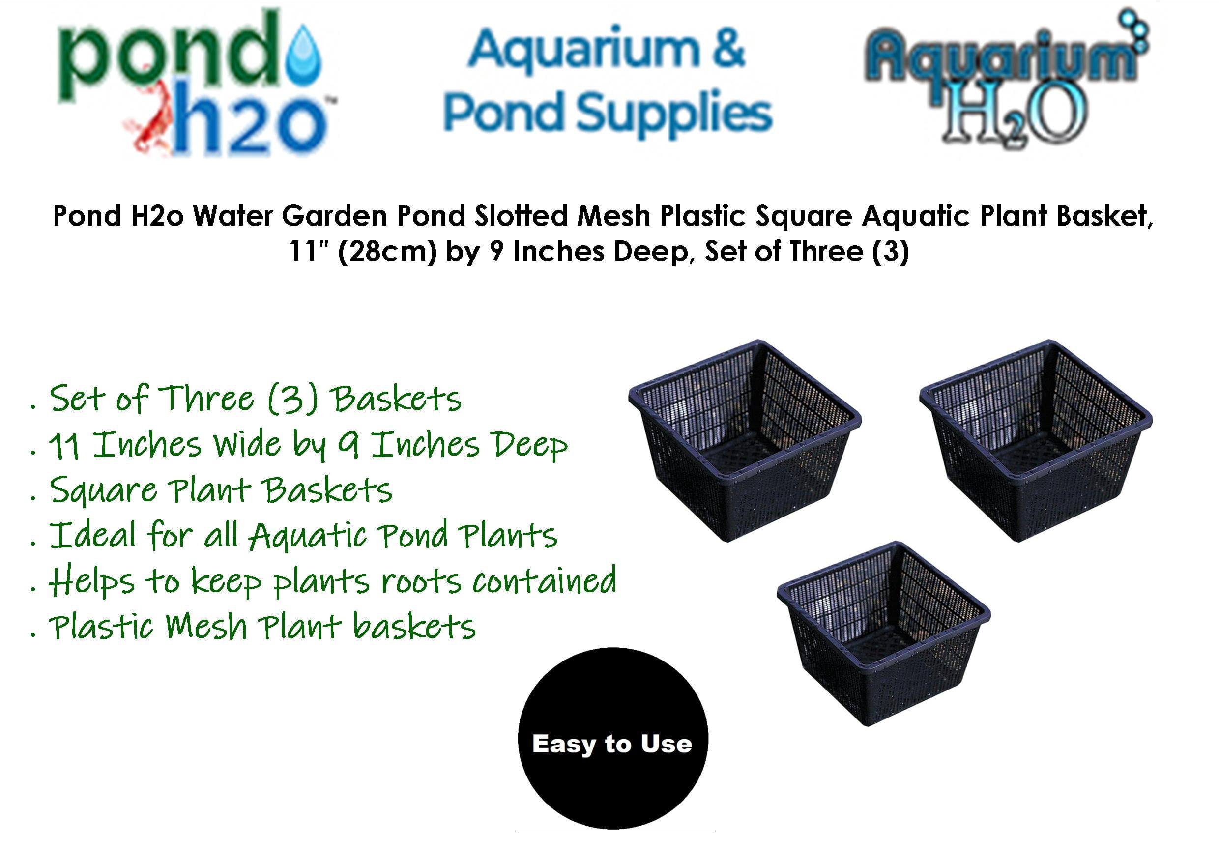 Pond H2o Water Garden Pond Slotted Mesh Plastic Square Aquatic Plant Basket, 11" (28cm), Set of Three (3) Planter Baskets Pots for Hydroponics, Aquaponics