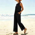 thumbnail image 5 of MLCDZ Summer Pants Sets Womens 2 Piece Outfits Cotton Linen Sleeveless Crop Top Round Neck Lace Wide Leg Loose Fit Trousers Beach Travel Set with Pockets, 5 of 9