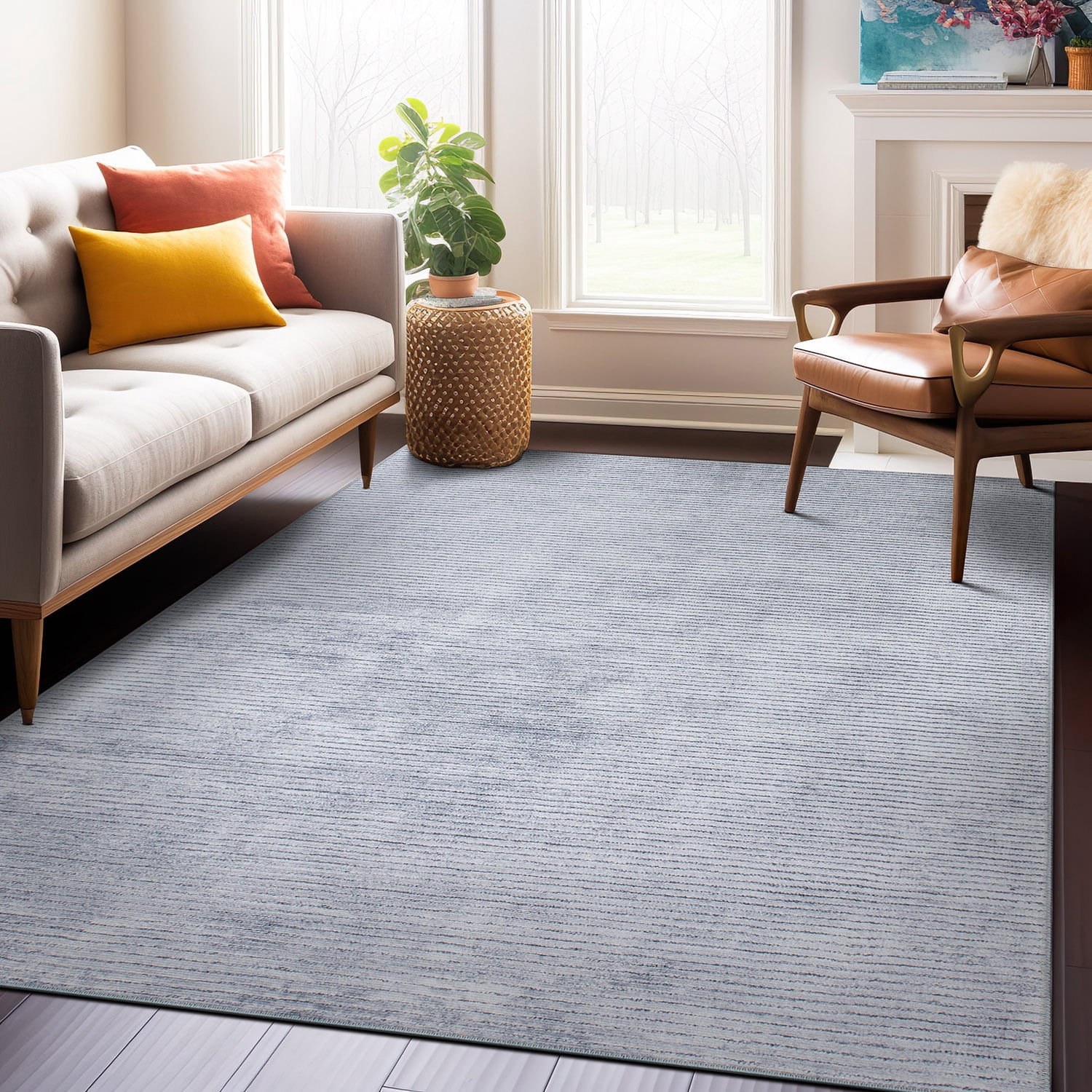 World Rug Gallery Contemporary Distressed Stripe Machine Washable 10'x14' Gray Indoor Area Rug