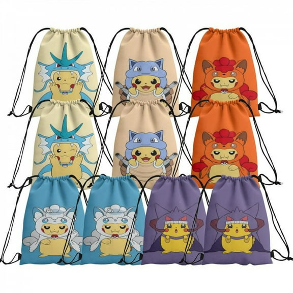Lheaggik 10 Pcs Poke-mn Candy Drawstring Bag Drawstring Goodie Favor Bags for Boys and Girls Cartoon Birthday Party Decorations