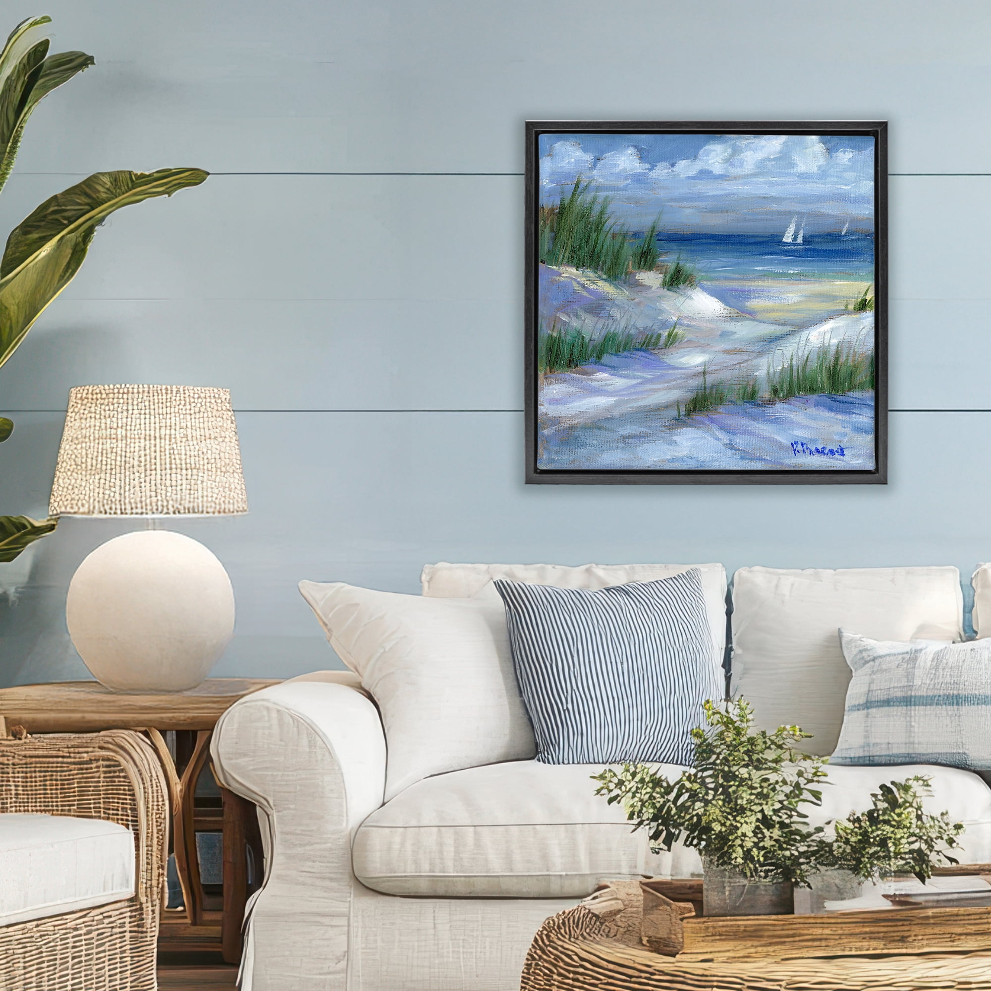 Stupell Industries Crooked Island Dunes & Sailboats Black Framed Floater Canvas Wall Art, design by Paul Brent