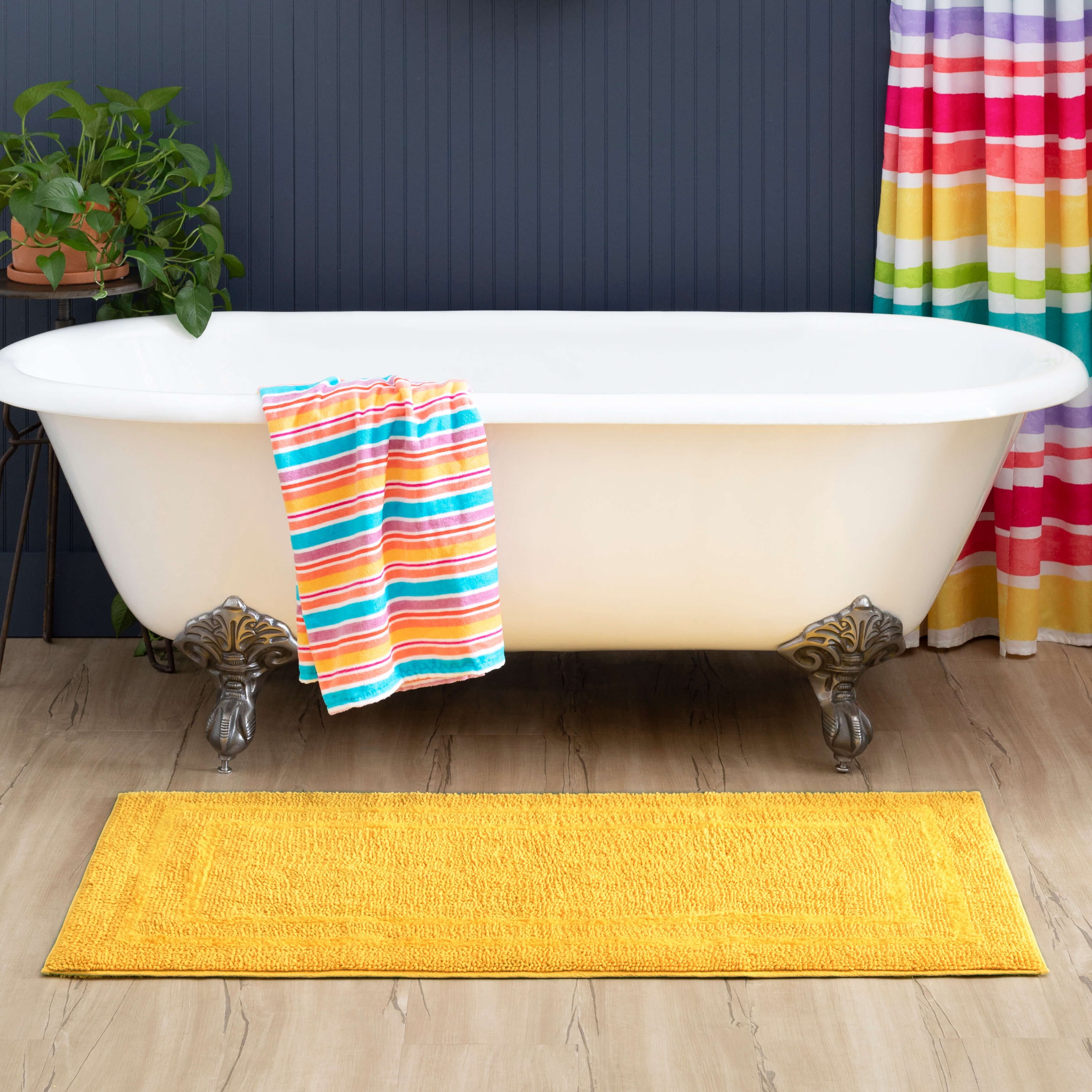 Mohawk Cotton Bath Mat Soft Absorbent Quick Dry Machine Washable Bathroom Mat, Yellow, 24" x 60"